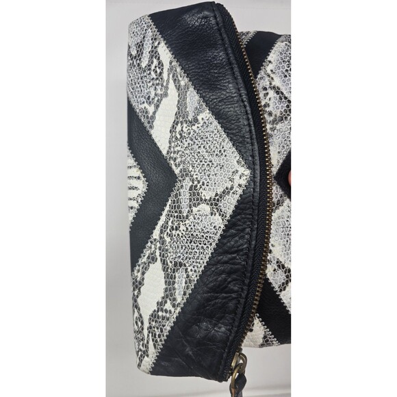 Helena De Natalio Leather Snake Foldover Clutch Bag Black White Chevron Pattern - Picture 5 of 13